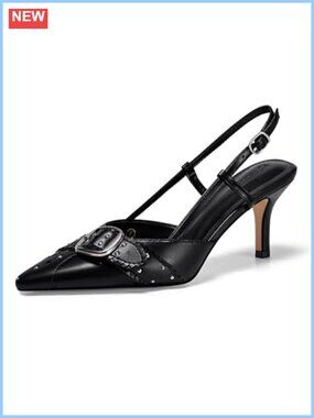 Womens Slingback Kitten Heels Studded Buckle Pointed Toe Pumps Dress Shoes